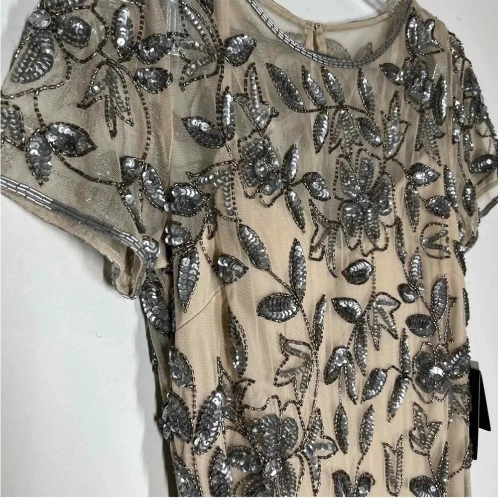 New Adrianna Papell Dress Hand Beaded Short Sleeve Floral Godet Gown Size 14 New - Picture 7 of 11